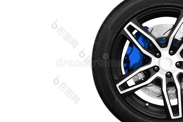 合<strong>金</strong>轮子关于速度比赛汽车和<strong>金</strong>属制动器圆盘和蓝<strong>色卡</strong>利普