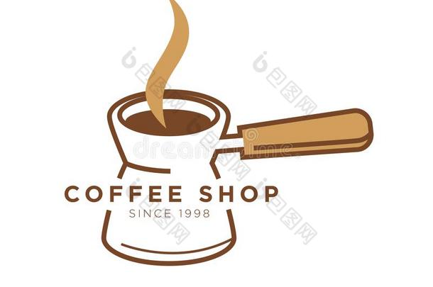 咖啡豆商店咖啡馆矢量偶像样板关于土耳其的土耳其式咖啡壶罐制造者