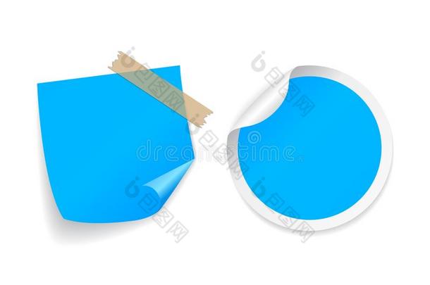 蓝色笔记<strong>文件</strong>,圆形的和正方形有背胶的标签