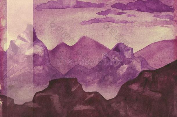 水彩紫色的风景-背景和条纹为文本.paidup付清