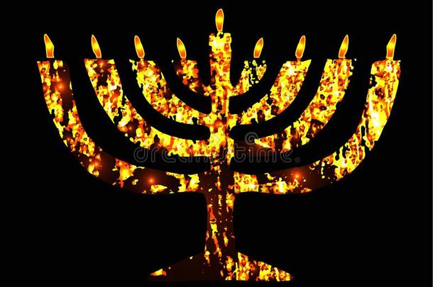 光明节金色的多连灯烛台.犹太人的假日关于光明节.矢量illustrate举例说明