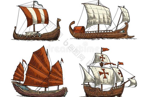 Trireme,小吨位轻快帆船,德拉克卡尔,废旧物品.放置帆船运动船不固定的海