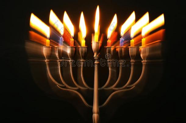抽象的影像关于犹太人的假日光明节背景和曼诺拉