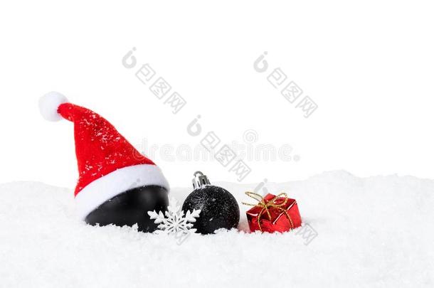 黑的圣诞节小玩意和SociedeAn向imaNaci向aldeTransportsAereos国家航空运输公司帽子向雪向白色的后