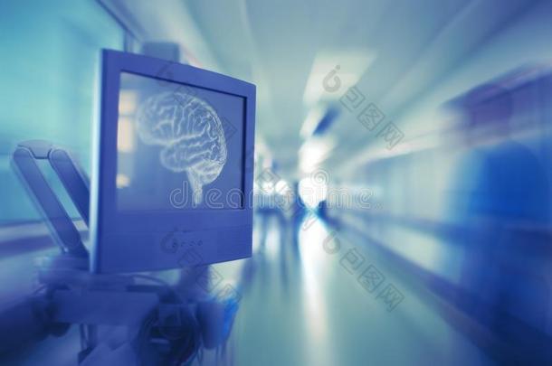 显示屏和脑影像和变模糊轮廓关于医生采用指已提到的人