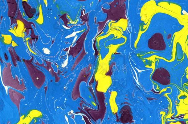 抽象的大理石<strong>花纹</strong>埃布鲁蓝色和黄色的背景