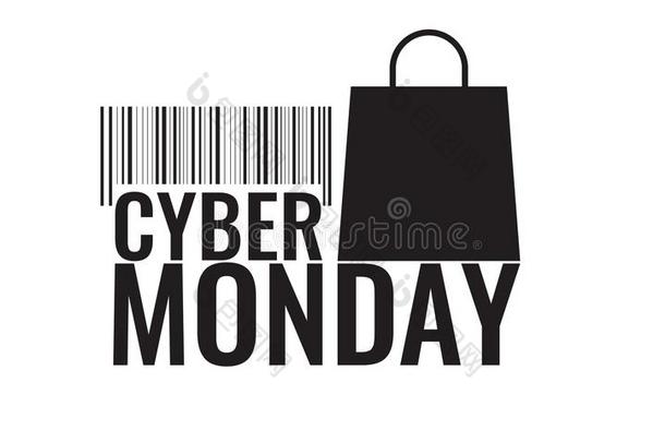 计算机的星期一象征和购物袋和条形码.卖观念.
