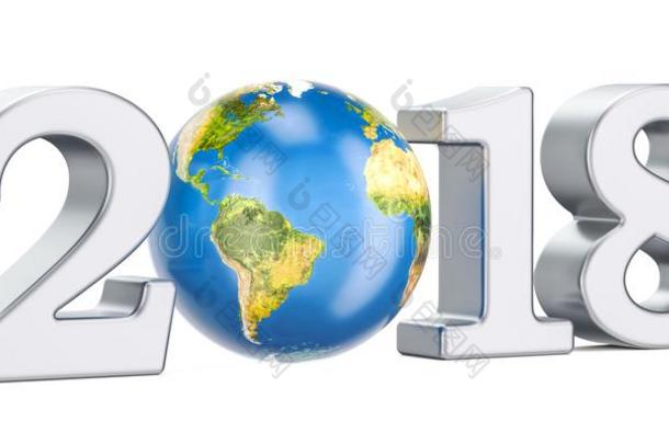 幸福的新的年2018和地球球观念,3英语字母表中的第四个字母翻译