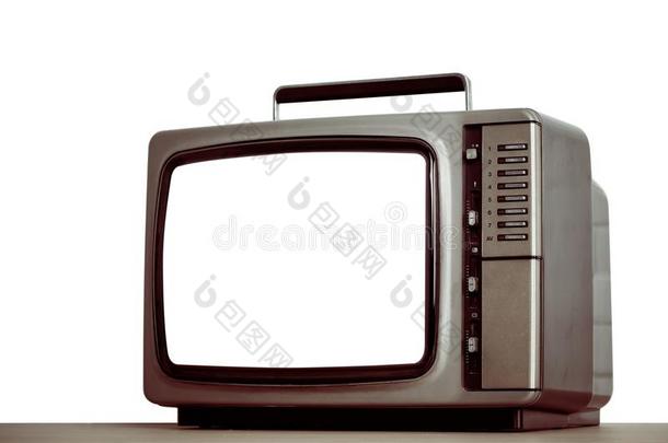 老的电视和将切开出局屏幕隔离的向白色的.