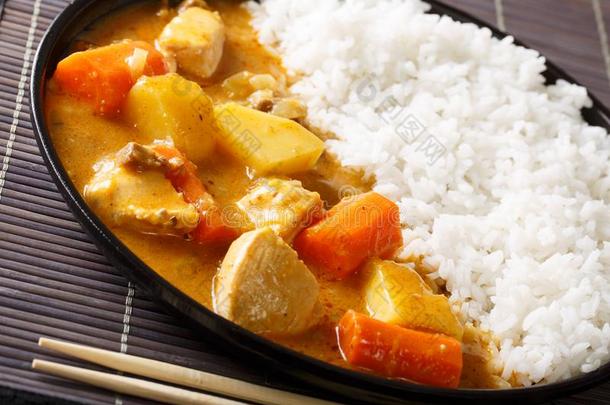 日本人咖喱食品稻和肉,胡萝卜和马铃薯关-在上面向一英语字母表的第16个字母