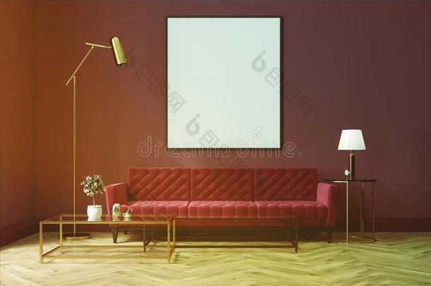 紫色的活的房间,红色的沙发,海报某种语气的