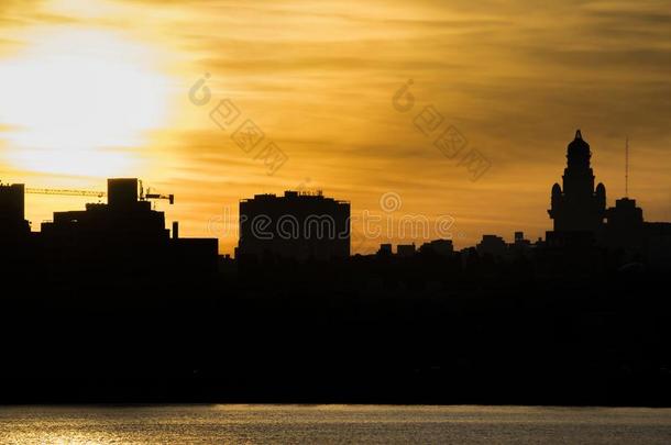 城市风光照片日落地点,蒙得维的亚,乌拉圭