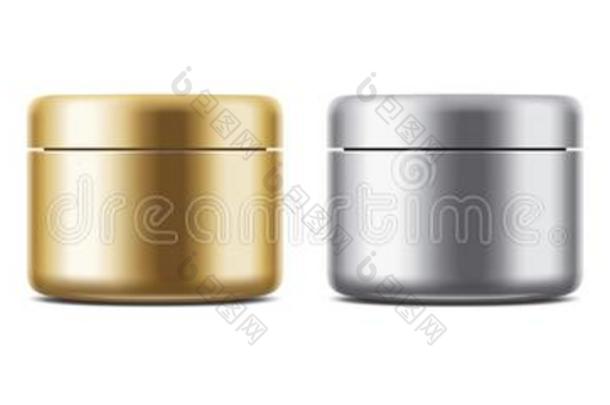 清楚的罐子假雷达为化妆品乳霜或凝胶.金&银,黑的&wickets三柱门