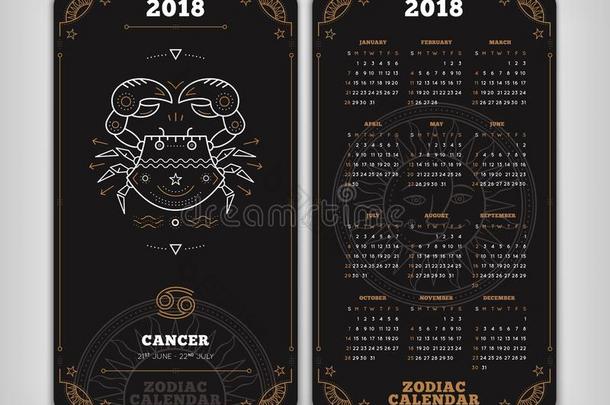 癌症2018年黄道带日历口袋大小垂直的布局