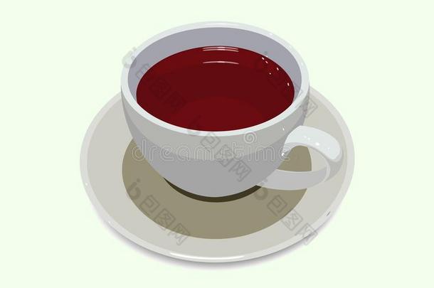 瓷茶水杯子和黑的茶水里面的向一白色的b一ckground