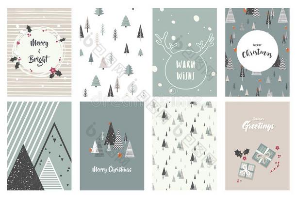 愉快的圣诞节卡,插图和偶像,字体设计