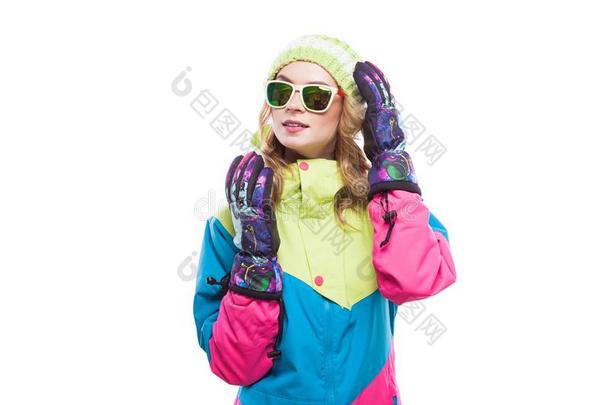 滑雪女孩采用太阳镜