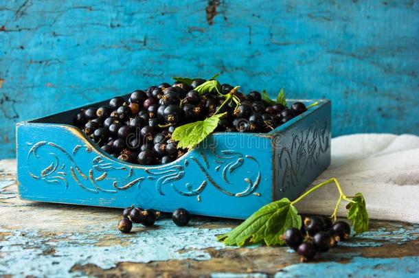 新鲜的浆果关于黑的小葡萄干采用木制的碗