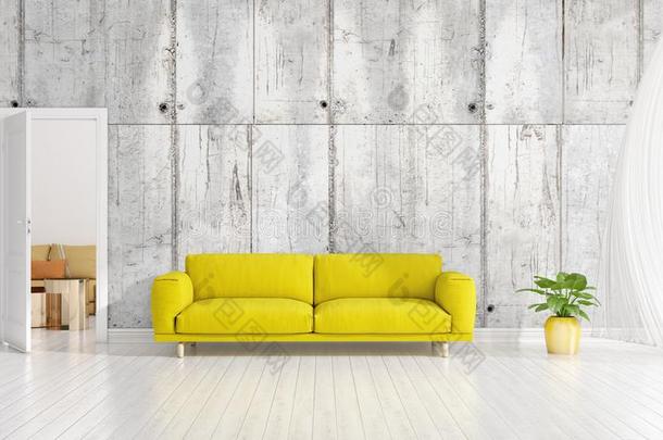 现代的内部设计关于客厅采用时尚和植物,黄色的