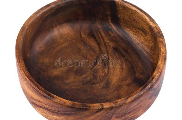 空的木制的碗隔离的向白色的背景.