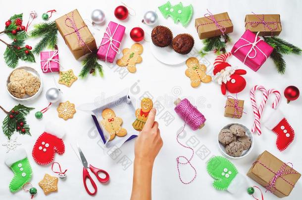 圣诞节背景和礼物,甜饼干,圣诞节装饰一
