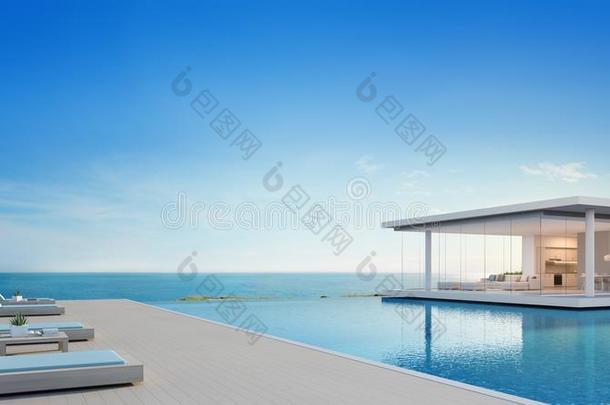 奢侈海滩房屋和海看法游泳<strong>水池</strong>和台阶采用=moment