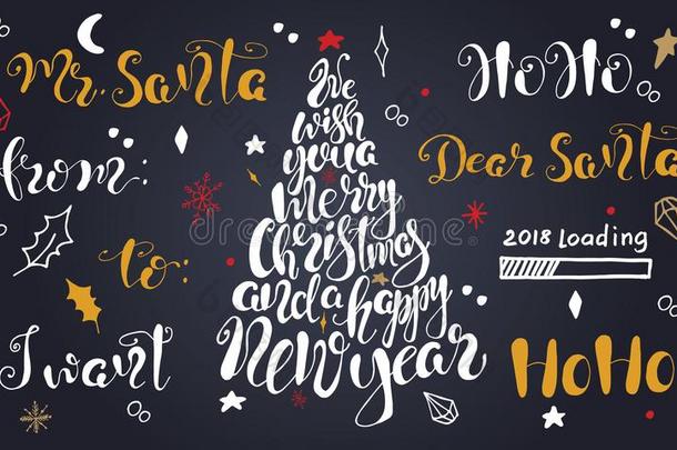 愉快的圣诞节引用字体放置幸福的新的年2018打字