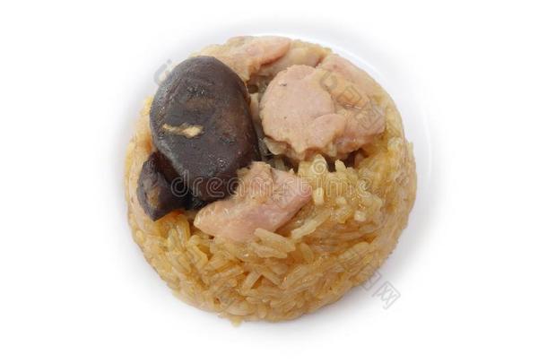 蒸熟的黏的稻和鸡