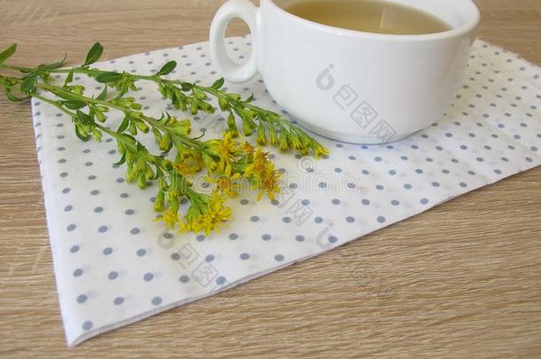 药草的茶水和欧洲的秋麒麟草属植物