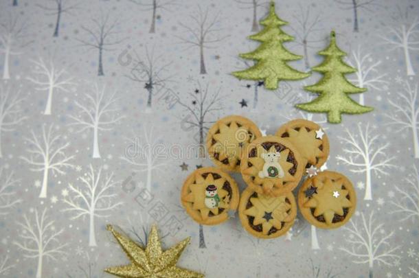 圣诞节食物摄影照片和季节的切碎馅饼和