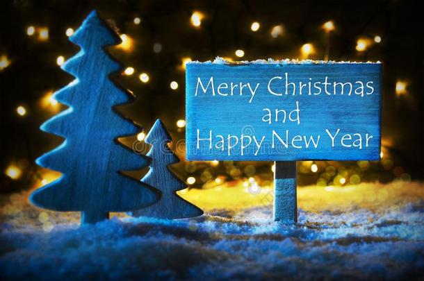 蓝色树,愉快的圣诞节和幸福的新的年