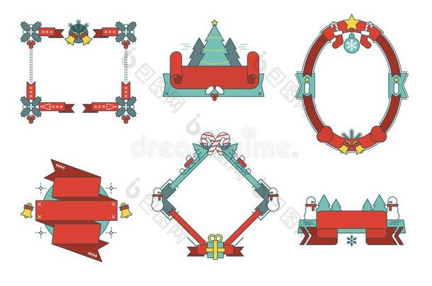 有插画的报章杂志圣诞节矢量框架和带放置