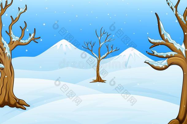 冬风景和山和光秃秃的树