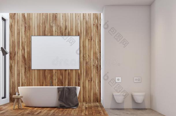 奢侈白色的和木制的浴室,海报,洗手间