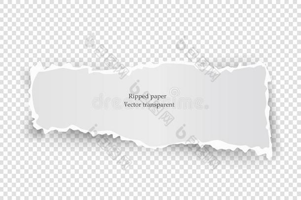 白色的延长纸撕裂和软的阴影隔离的向透明
