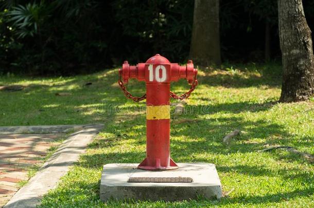 红色的和黄色的火给水栓采用一p一rk向一c向crete.