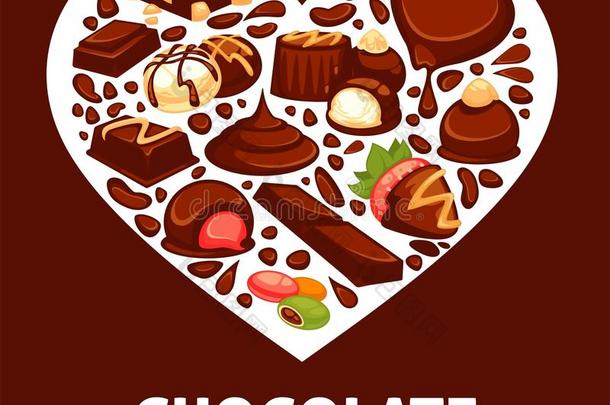 巧克力糖果和糖果心矢量海报法式蛋糕德瑟
