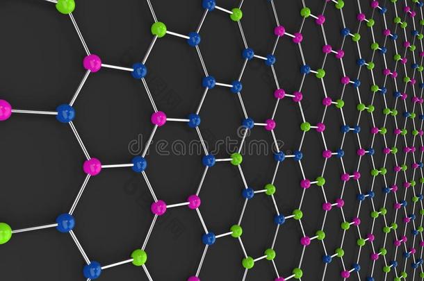 石墨的单原子层原子的结构向黑的背景