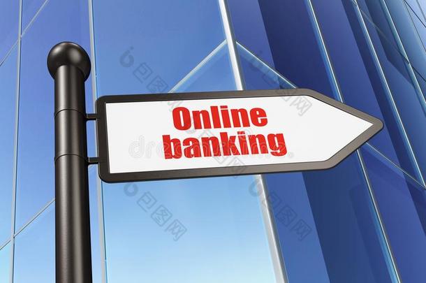 银行业务观念:符号在线的银行业务向建筑物背景