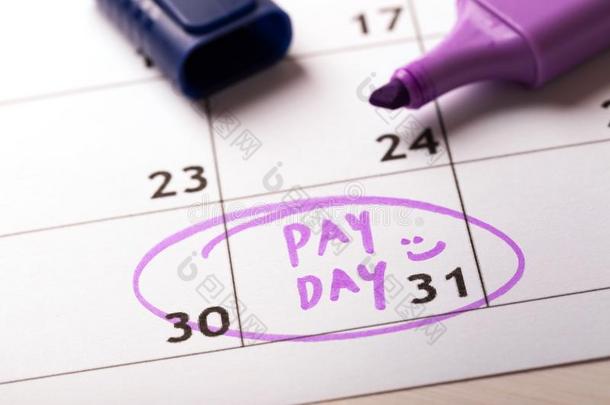 发薪日观念日历和标识和均衡的一天关于<strong>薪水</strong>