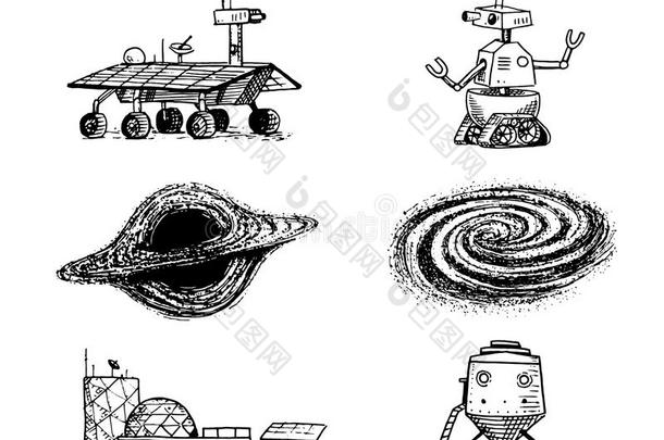 空间梭子,黑的洞和星系,机器人和masterattitudereferencesystem主要态度参考系统,月的流浪