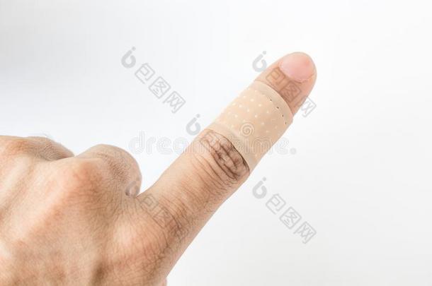 <strong>急救</strong>绷带向指已提到的人索引手指使隔离背景