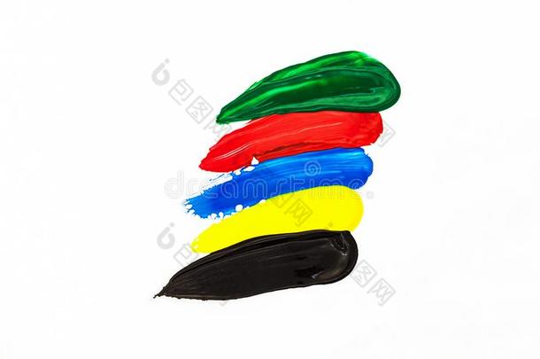 黑的,黄色的,蓝色,红色的,绿色的刷子中<strong>风油</strong>颜料隔离的向