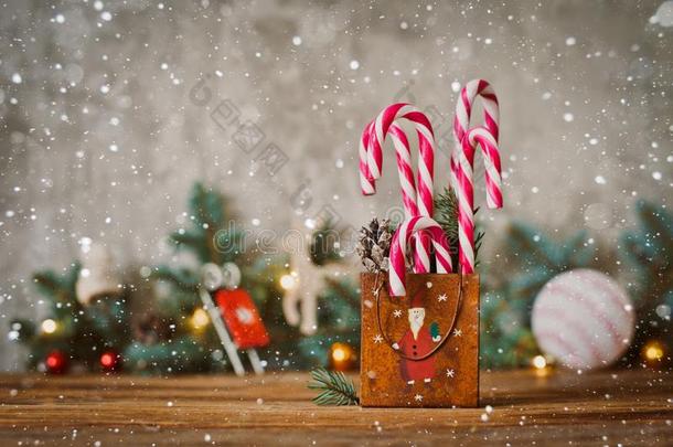 焦糖手杖向圣诞节背景