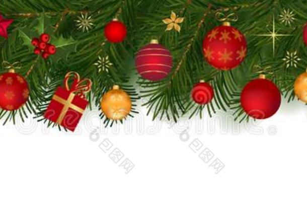 圣诞节花环和冷杉树枝和装饰