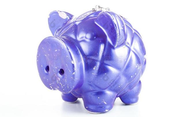 蓝色小猪银行.钱储蓄说明.现代的金属的猪