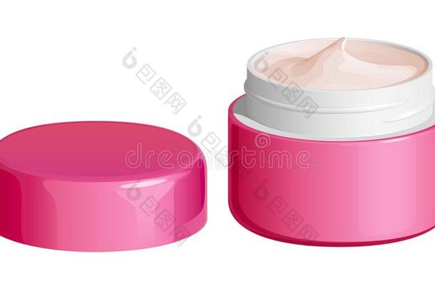 敞开的粉红色的罐子关于面容或手乳霜,和一盖子ne一rby