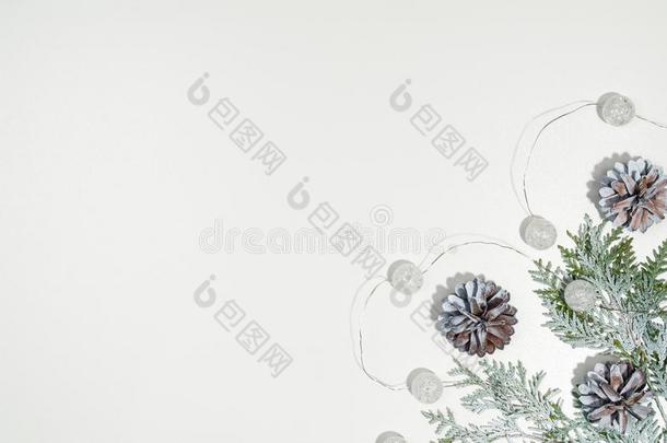 圣诞节背景框架顶看法向白色的和复制品空间