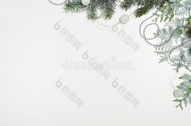圣诞节背景框架顶看法向白色的和复制品空间