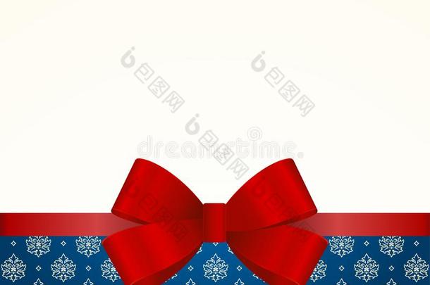 赠品卡片和红色的带和一弓向蓝色背景.赠品<strong>你知道</strong>吗？